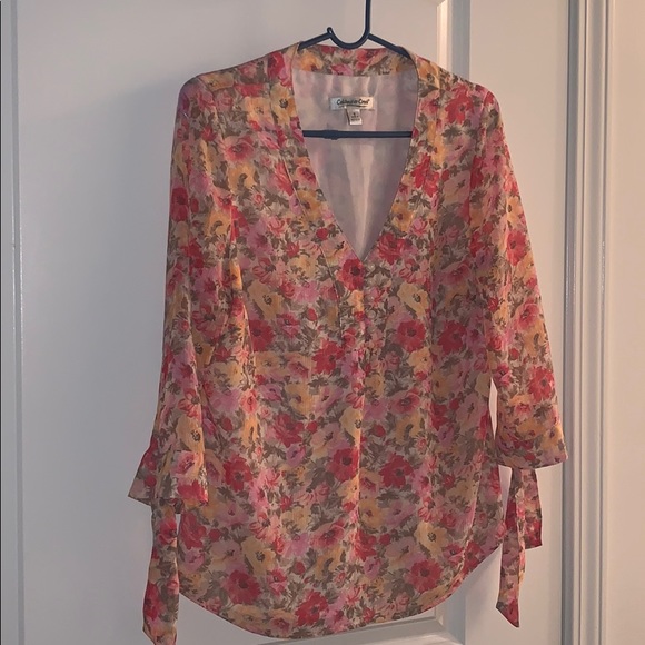 Coldwater Creek flowered blouse small - Picture 2 of 6